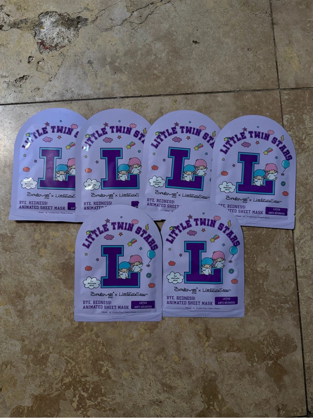 Little Twin Stars Lavender Bye Redness Sheet Mask - Soothing Single Use (7 Pack)